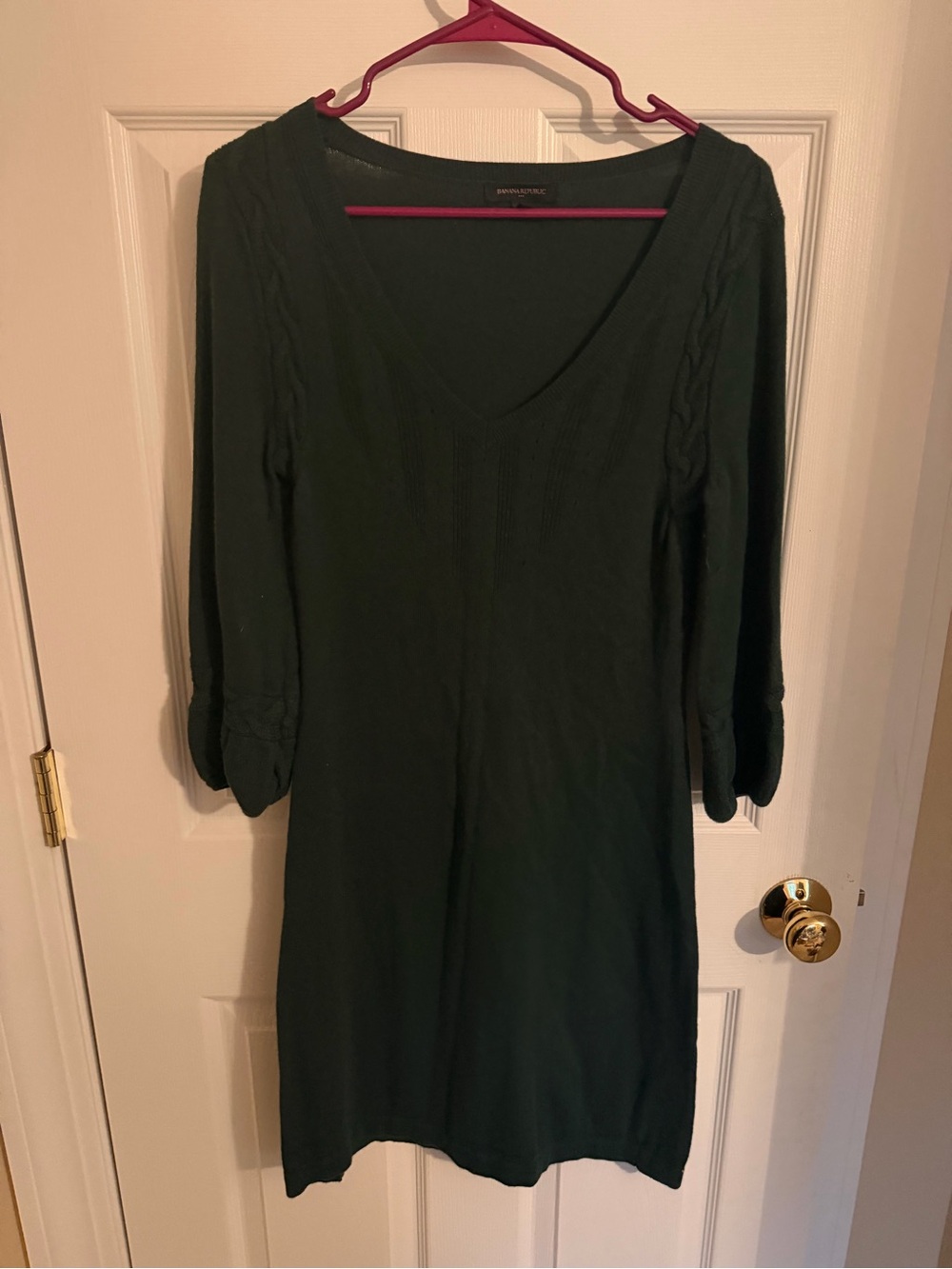 Banana Republic Forest Green V-Neck Long Sleeve Knit Dress